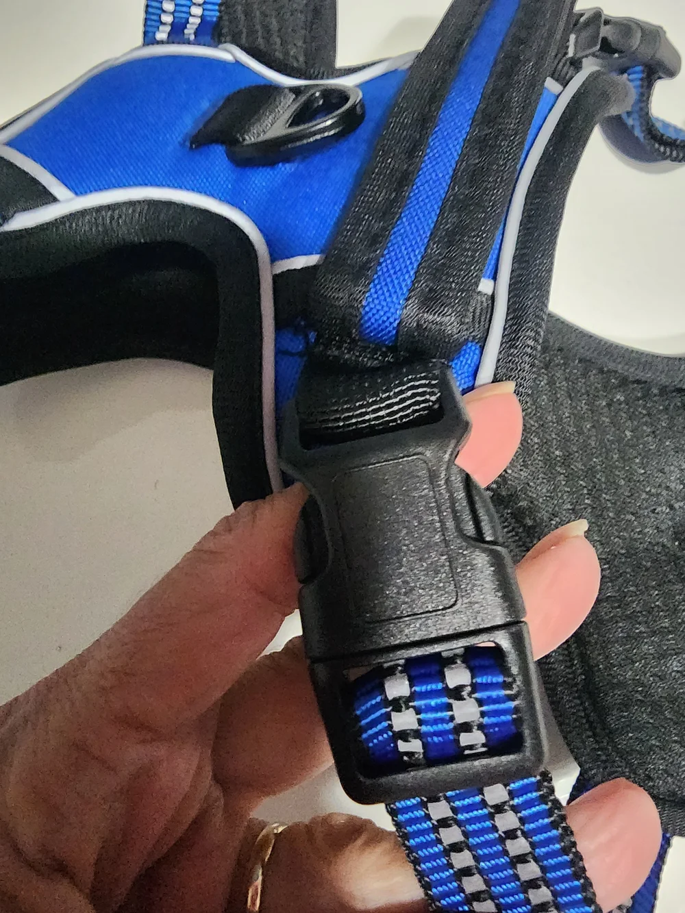 Sturdy Blue Reflective Dog Harness with 2 Metal D-Ring For Size S Up To 20 lbs